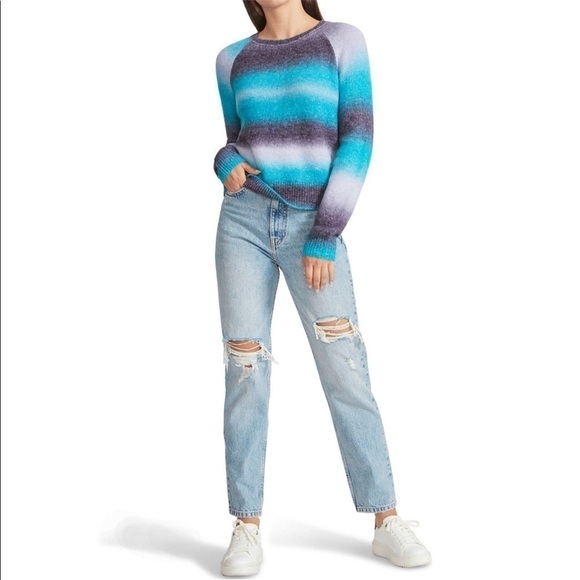 BB Dakota by Steve Madden striped pastel ombré fuzzy sweater size XL - Picture 13 of 14